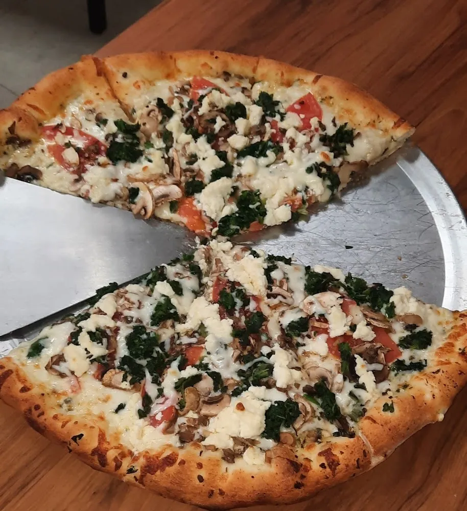 White Spinach and Mushrooms Pizza